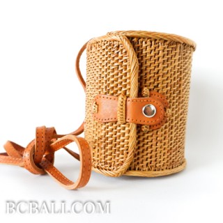 Cylinder clutch bag ata rattan grass balinese hand woven